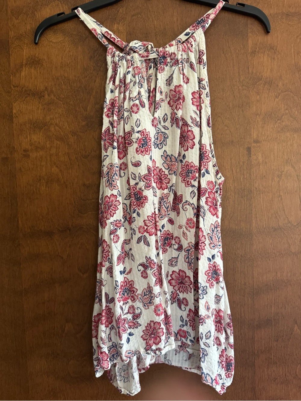GAP Cream Floral High-Low Tank with Pink and Blue Print